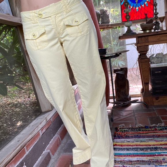 Nori vintage light yellow wide leg low rise cotton pants. Size 5 - Picture 5 of 10